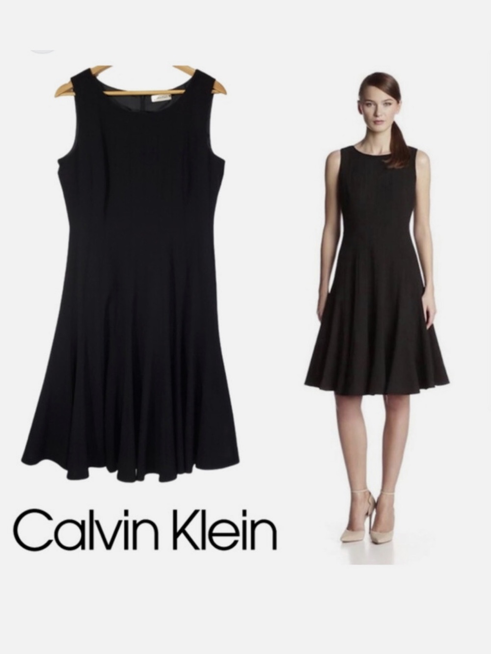 Calvin Klein Sleeveless Paneled Black Fit-and-Flare Dress